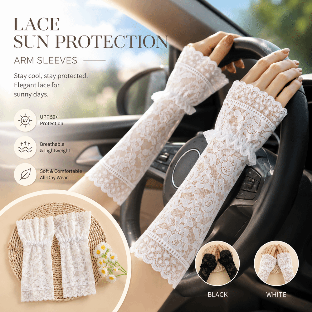 Fingerless Glove Knit - Lace Ruffles Pleated Detachable Cuffs Sunscreen