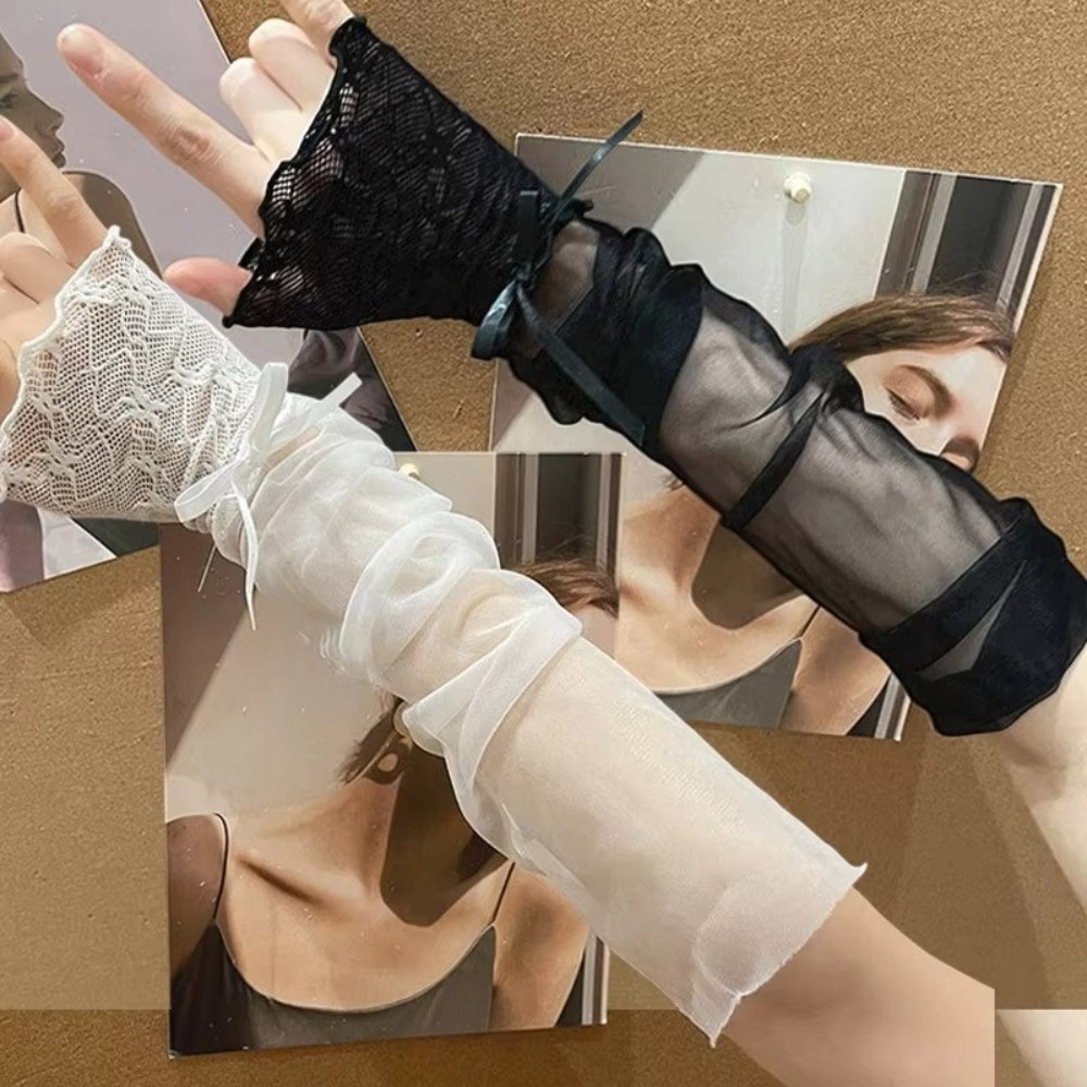 Y2K Lace Ruffle Mesh Gloves Sh – обзор и цена Fingerless Glove Knit