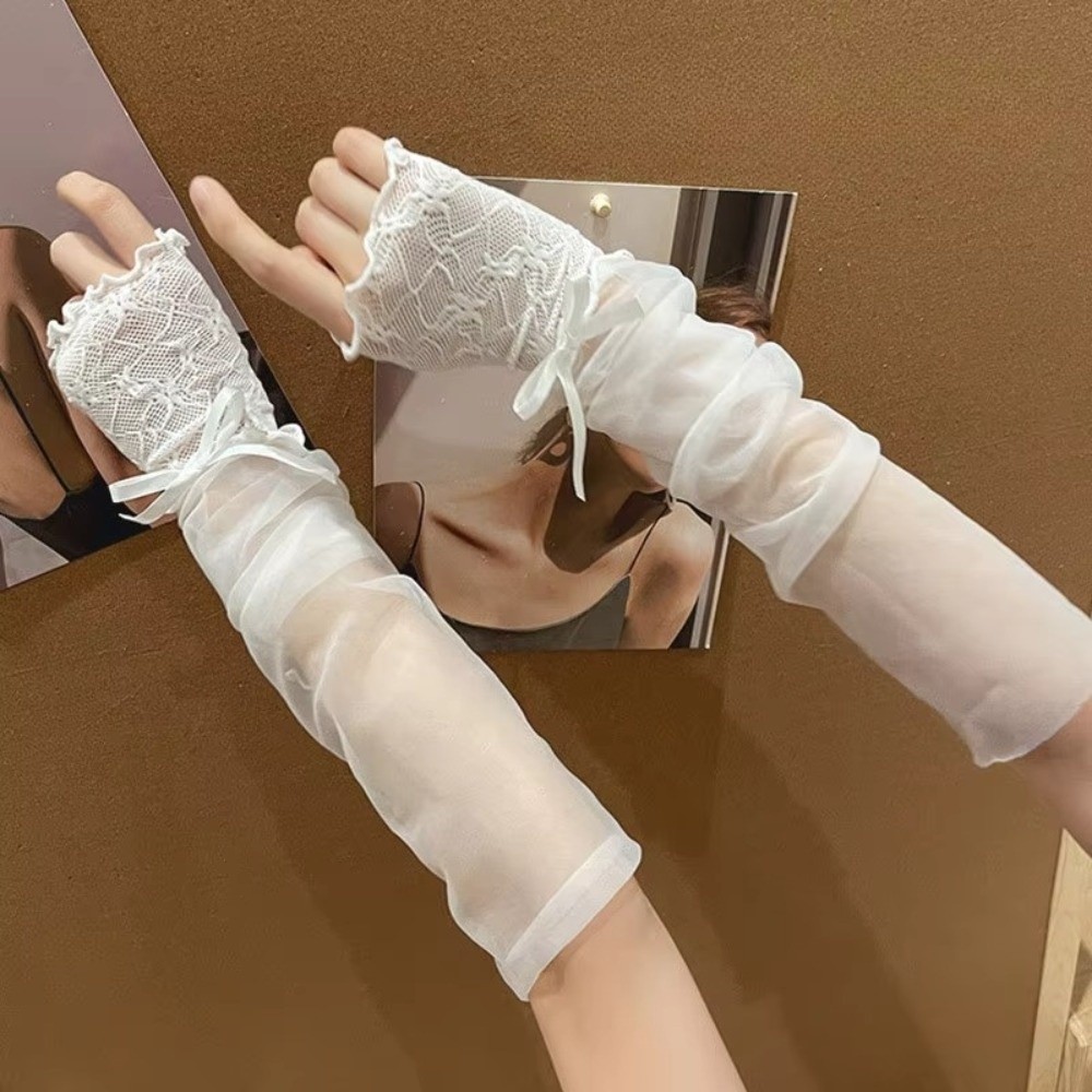 Y2K Lace Ruffle Mesh Gloves Sh – обзор и цена Fingerless Glove Knit
