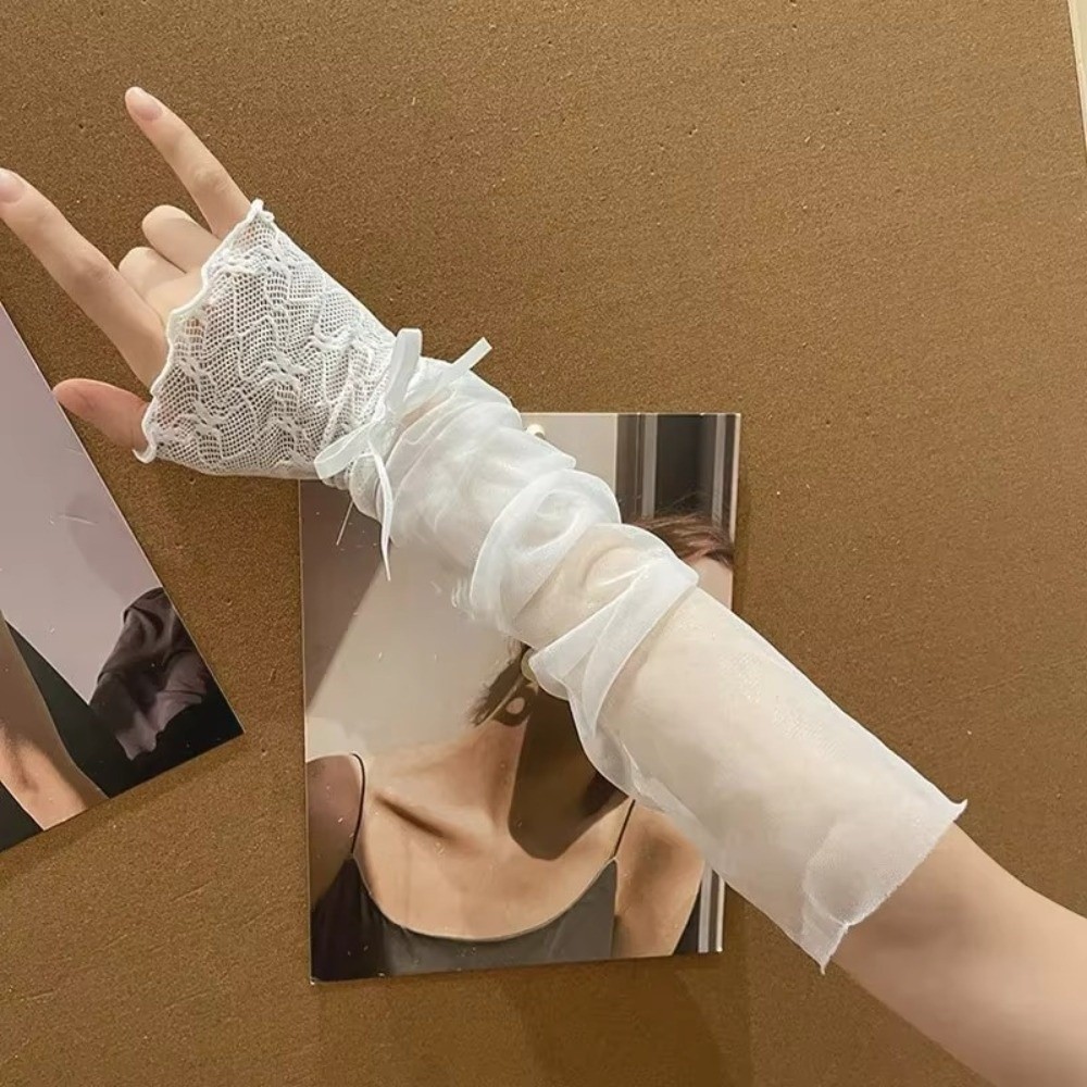 Y2K Lace Ruffle Mesh Gloves Sh – обзор и цена Fingerless Glove Knit