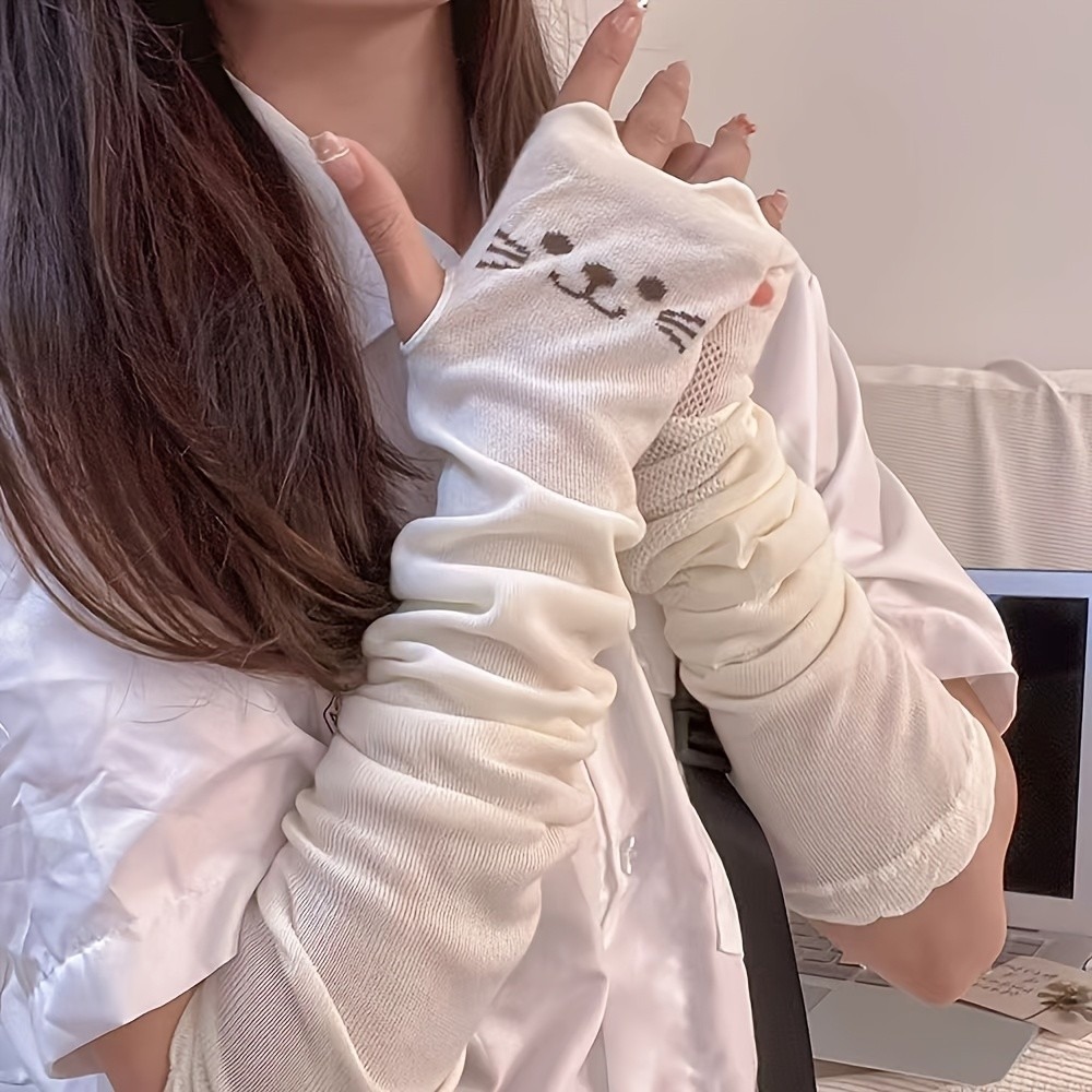 1 Pair Cute Cat Print Arm Cove – обзор и цена Fingerless Glove Knit