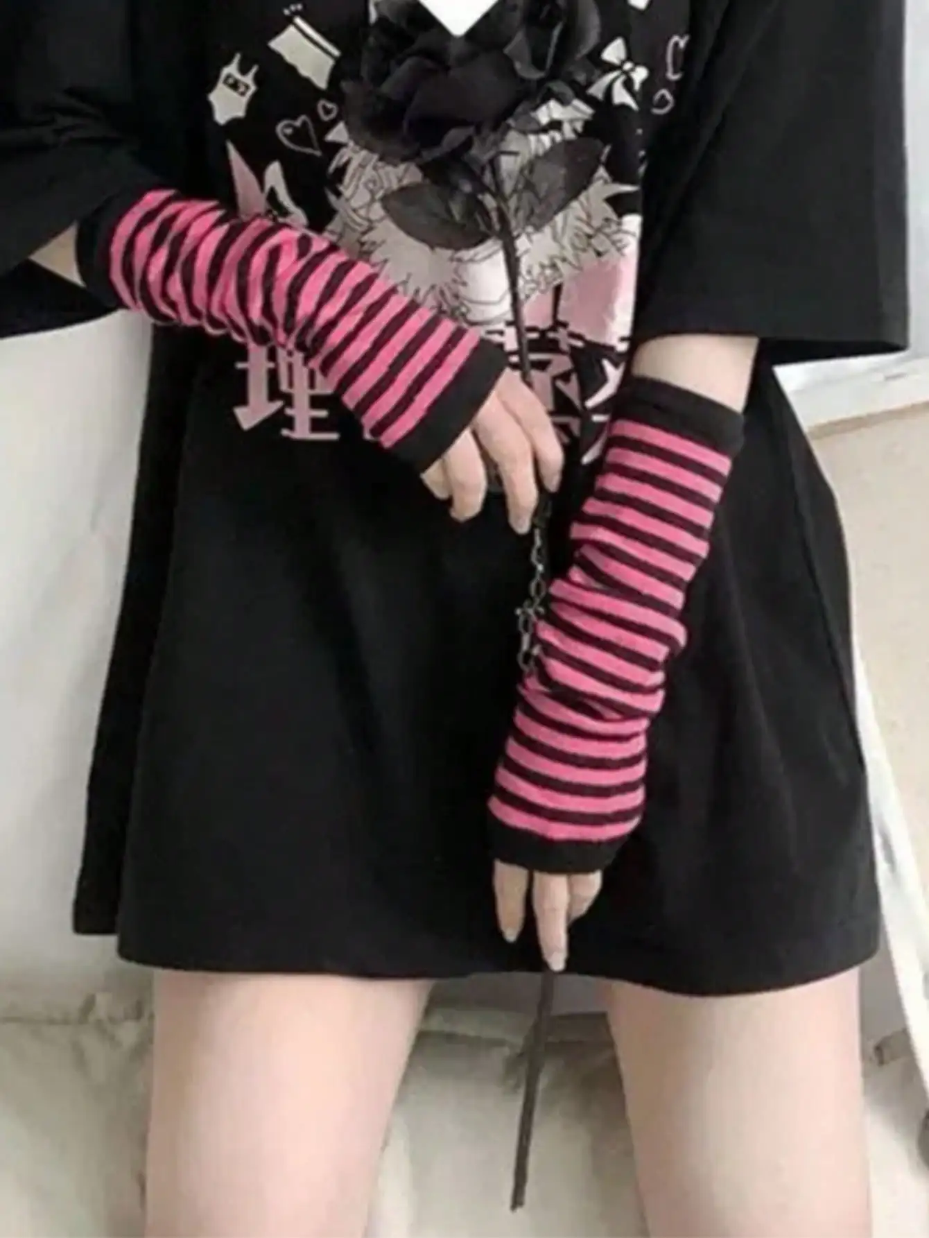 1 Pair Y2K Punk Striped Knitte – обзор и цена Fingerless Glove Knit