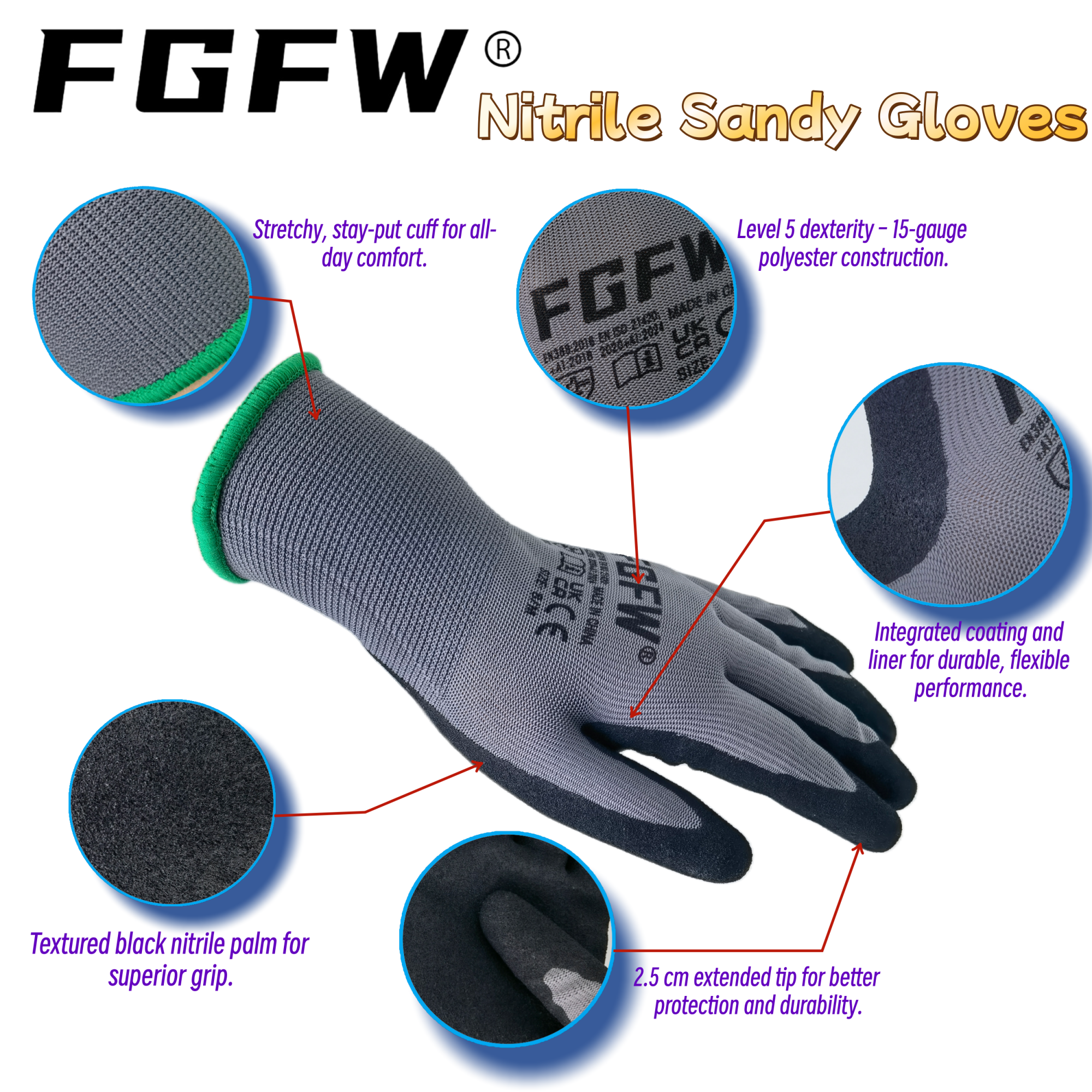 FGFW 10 Pairs Gray Nitrile San – обзор и цена Nitrile Mechanic Glove