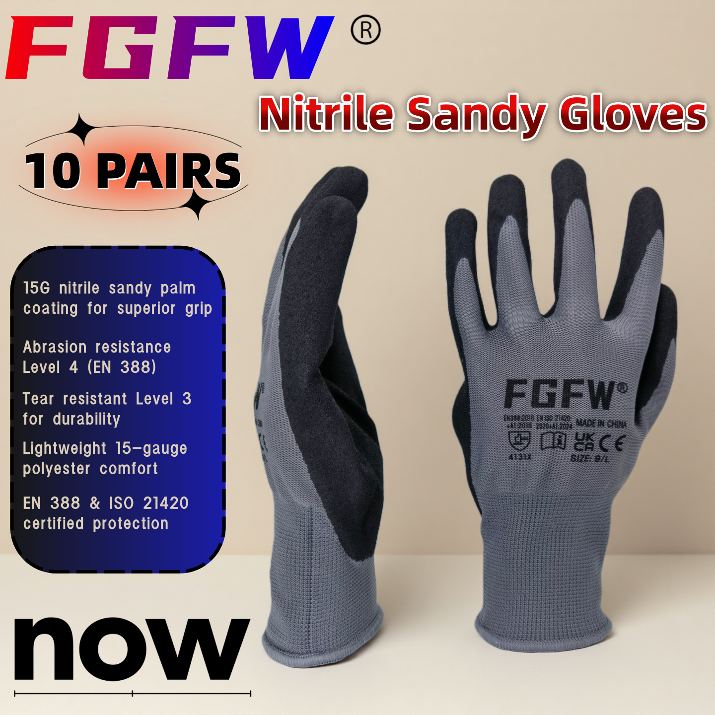 FGFW 10 Pairs Gray Nitrile San – обзор и цена Nitrile Mechanic Glove