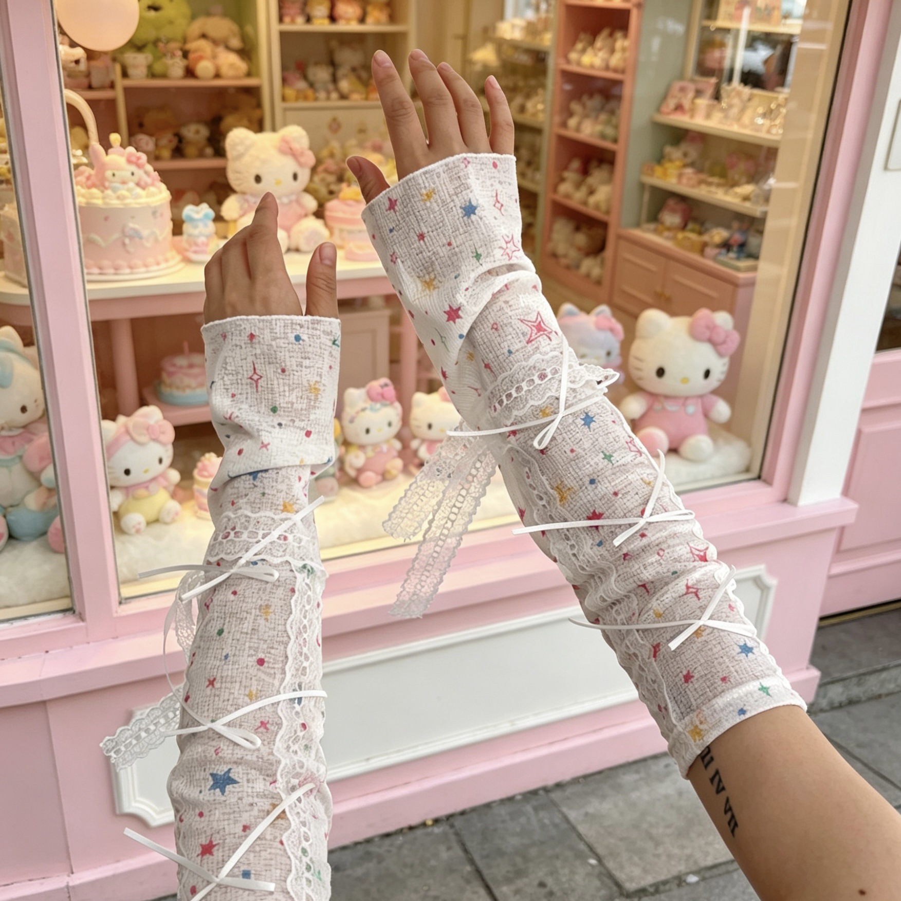 Kawaii Star Print Lace Arm Sle – обзор и цена Fingerless Glove Knit