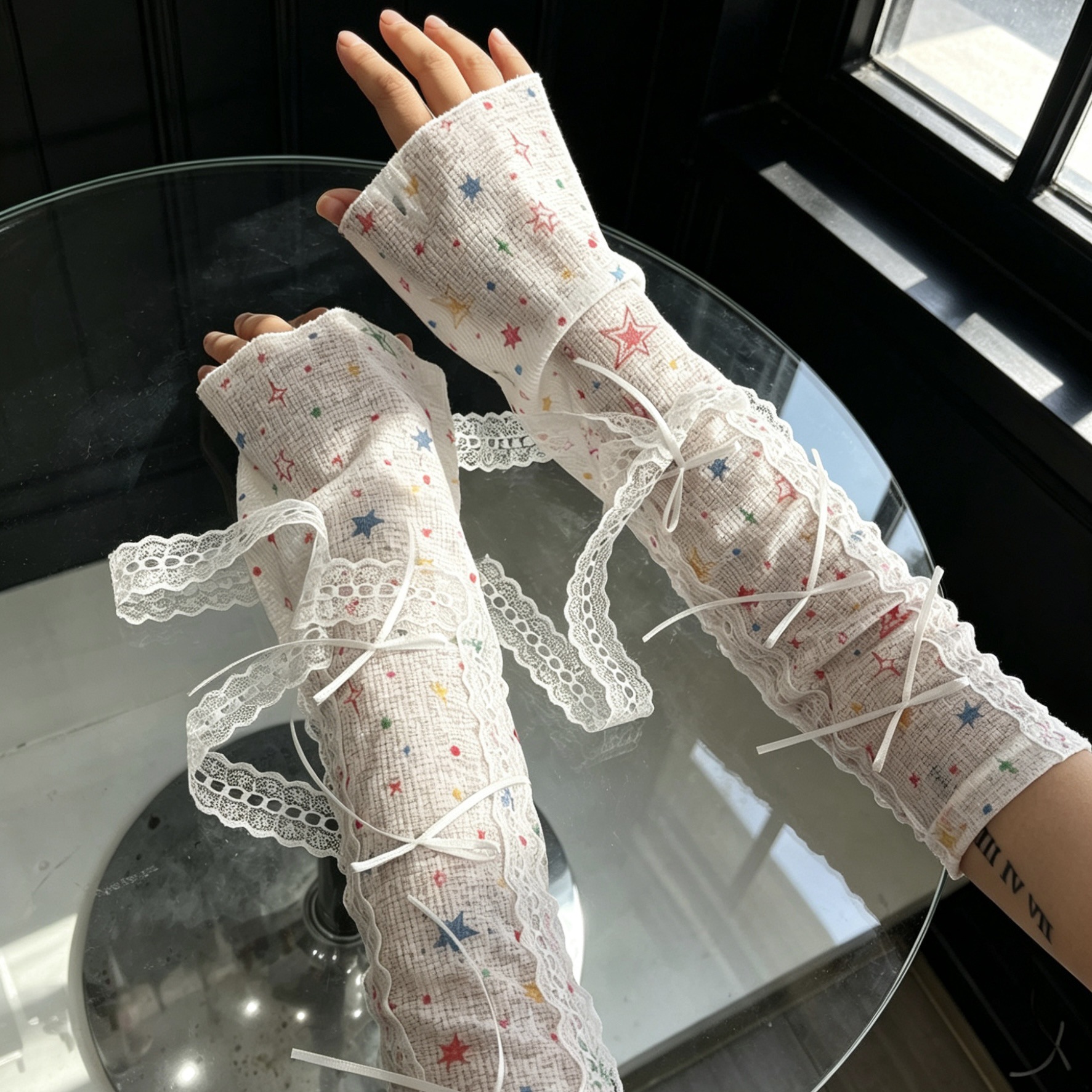 Kawaii Star Print Lace Arm Sle – обзор и цена Fingerless Glove Knit