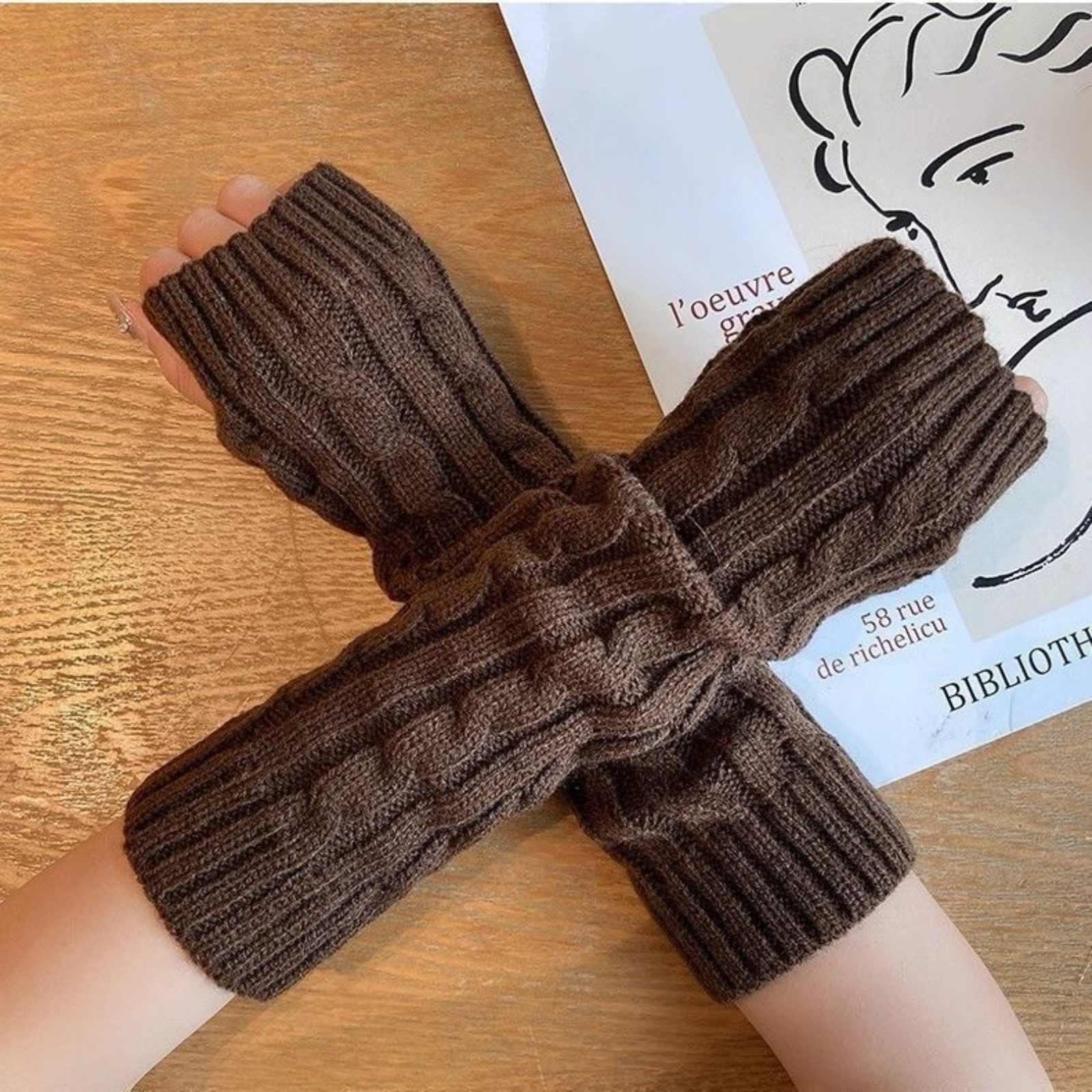 2PCS Cable Knit Fingerless Glo – обзор и цена Fingerless Glove Knit